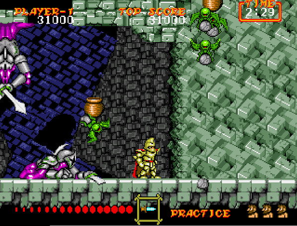 The main character, Arthur, fights legless knights in a castle scene.