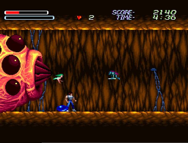 A giant worm is chasing the main character Abel in an undergrounds stage.