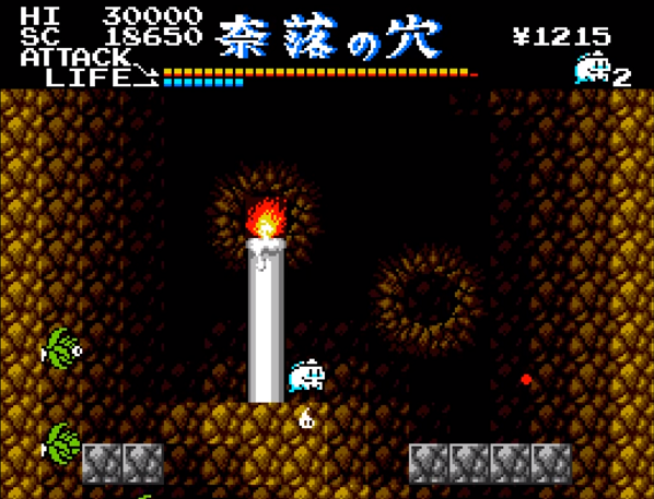 The Mr. Ghost character flies through a cave lit by only a candle.