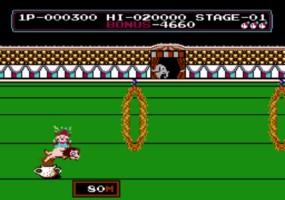 First screenshot of the game Circus Charlie for the Nintendo Famicom.