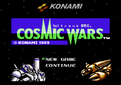 The title screen for the game Cosmic Wars.