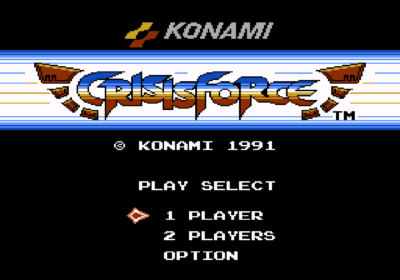 Title screen for the Famicom import game Crisis Force.