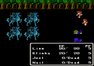 A screenshot of a battle in Final Fantasy 2 for the Famicom.