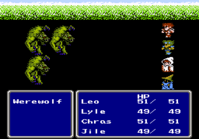 The first screenshot of the Famicom import version of Final Fantasy III.