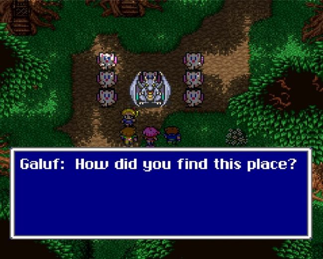 Screenshot from FFV depicting the moogle forest area of the game.