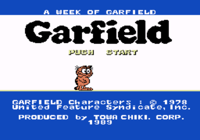 Title screen for the Famicom import game Garfield: A Week of Garfield.