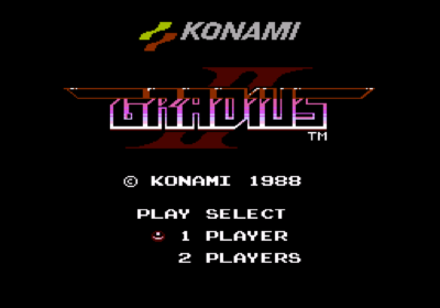 The title screen for Gradius II: Gofer no Yabou.
