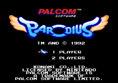 The title screen in Parodius for the NIntendo Famicom.
