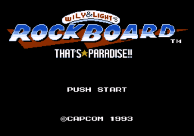 Title screen for the NES import game Wily & Light no Rockboard - That's Paradise.
