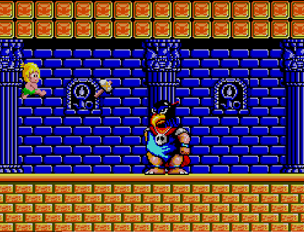 Tom Tom fights against a boss in a castle.