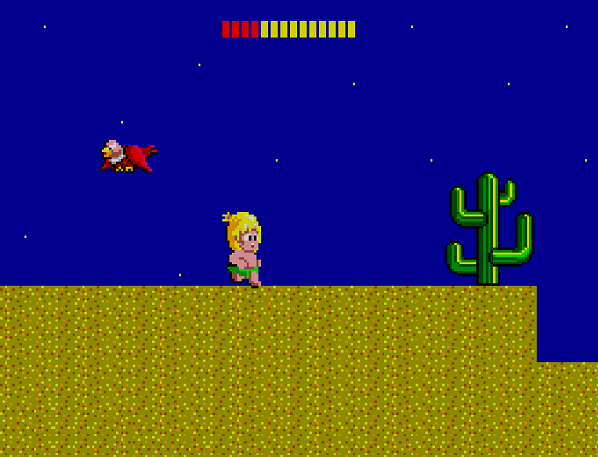 The main character runs through a desert themed stage.