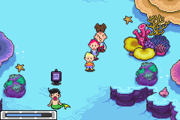 Lucas' party explores the underwater areas of Tazmily Island.