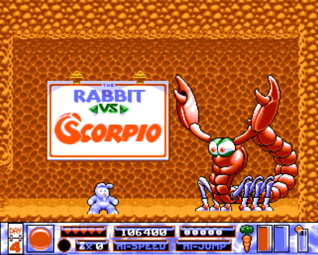 Quik the Rabbit does battle against a boss.