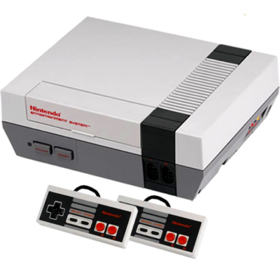 The NES console with two controllers.