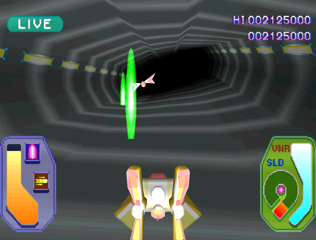 The player uses a sub-weapon in a tunnel in Extra Bright.