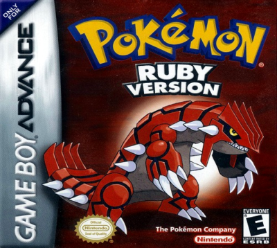 The front cover for Pokemon Ruby on the Game Boy Advance.