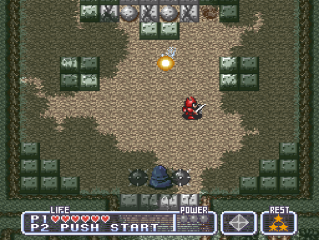 The main character fights enemies using the Trialight within the woods.