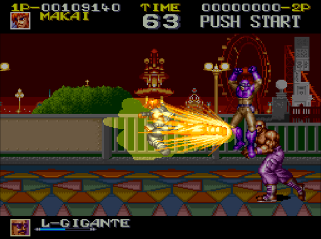 The first player performs a special move in the Circus stage.