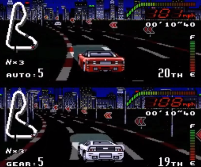 Split screen racing action in Top Gear.