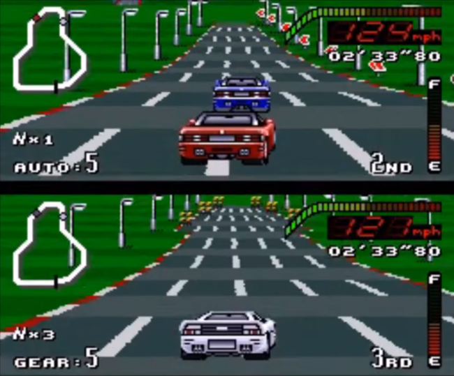 Two racers compete head to head.