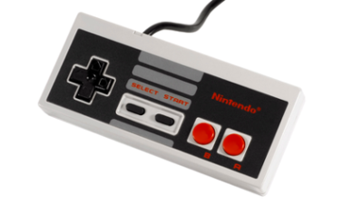 The default black and grey controller for the Nintendo Entertainment System.