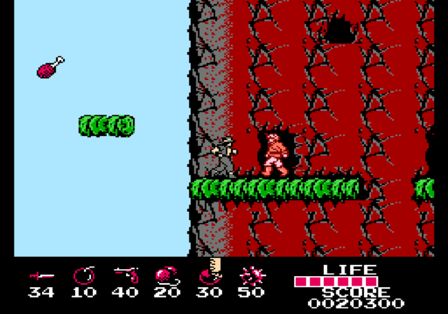 The protagonist scales a mountain.