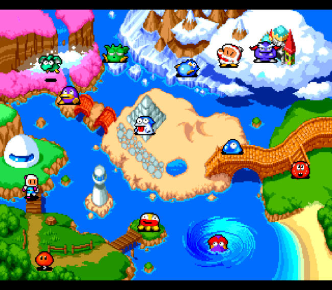 The first screenshot for Bomberman Panic Bomber on the PC-Engine CD.