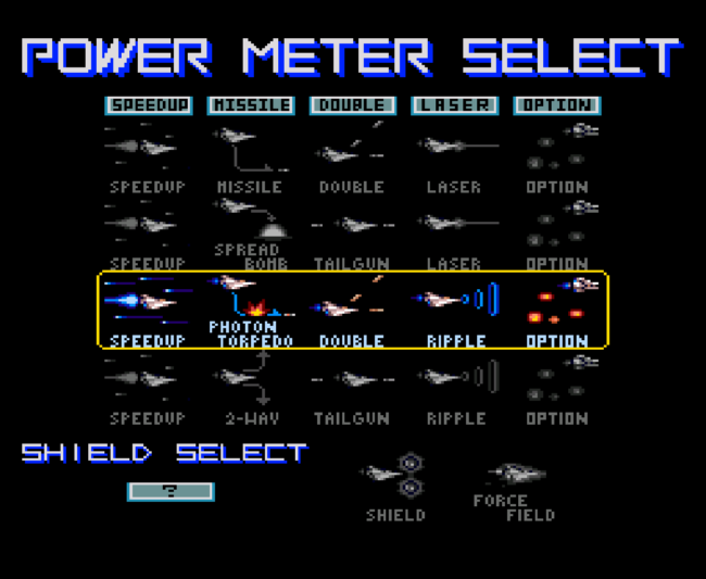 The first screenshot for the PC-Engine CD import game Gradius II.