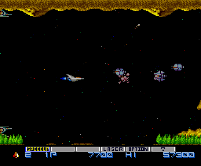 The second screenshot for the PC-Engine game Gradius.