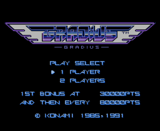 The title screen for the PC-Engine game Gradius.