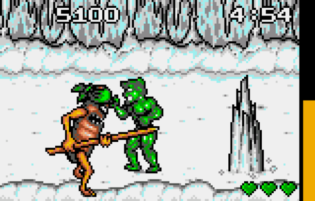 The broccoli character fights off a walking sausage.