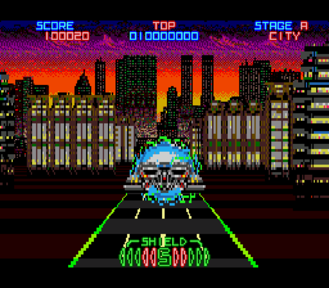 An early city area in Night Striker for the Sega CD.