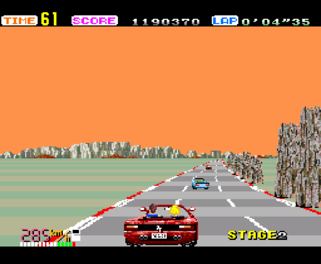 The second screenshot for Outrun on the PC-Engine.