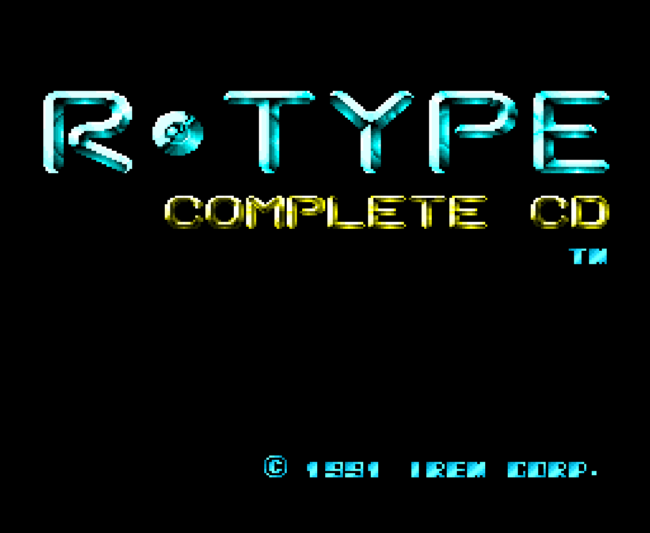 The title screen for the R-Type Complete PC-Engine import game.