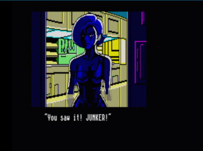 A woman stands in the doorway in the darkness.