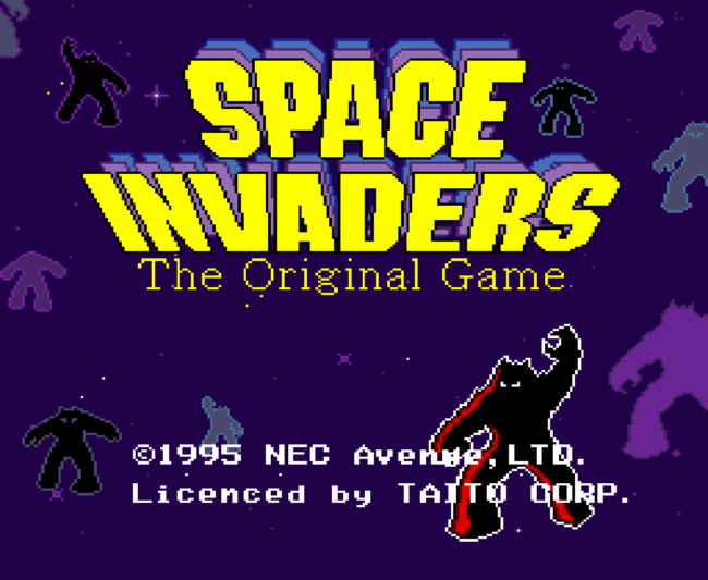 The title screen for the PC-Engine CD import game Space Invaders.