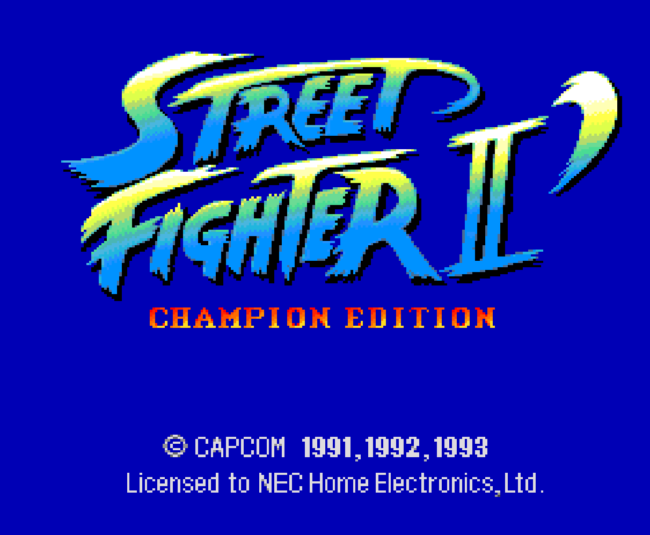 The title screen for Street Fighter II Champion Edition on the PC-Engine.