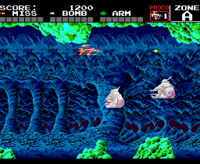The first screenshot for Super Darius on the PC-Engine CD.