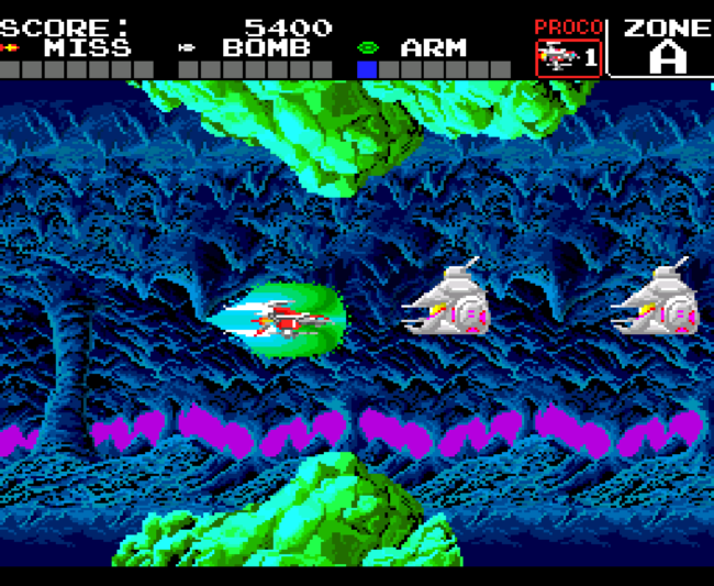 The second screenshot for the PC-Engine CD import game Super Darius.
