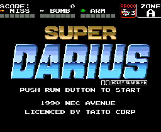 The title screen for Super Darius on the PC-Engine CD.