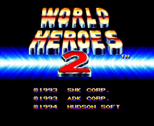 The title screen for World Heroes 2 on the PC-Engine CD.