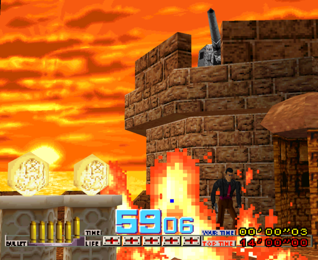 Fighting a boss atop a castle in a late-game scene.