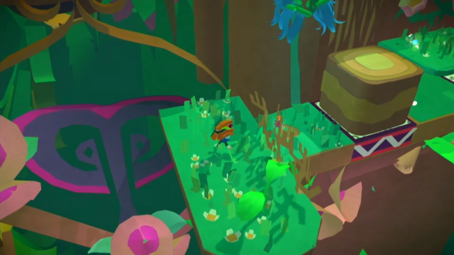 Iota collects confetti in a grassy area.