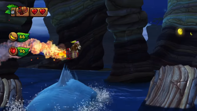 Donkey Kong and Dixie Kong ride atop a barrel.