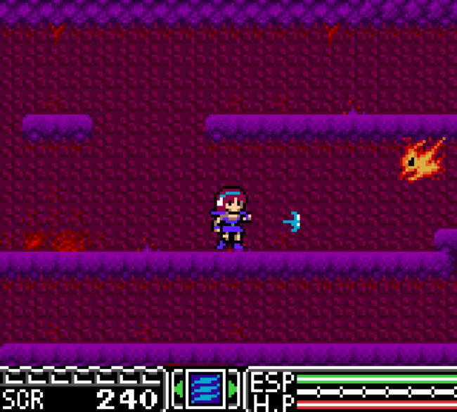 Fighting enemies in the fire stage in Psychic World.