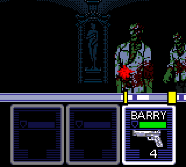 A battle screen with approaching zombies.