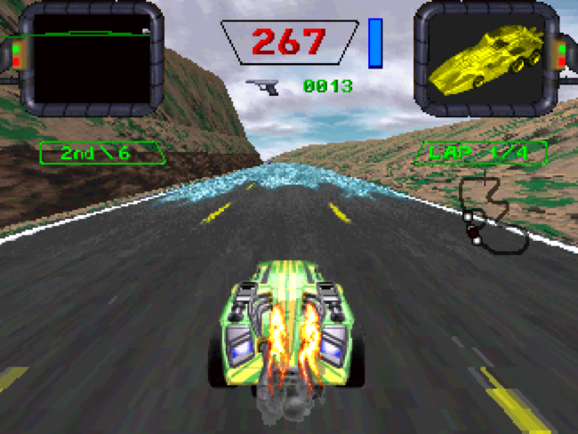 Approaching a wet section of track.