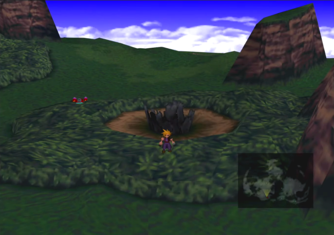 A scene from the world map in Final Fantasy VII.