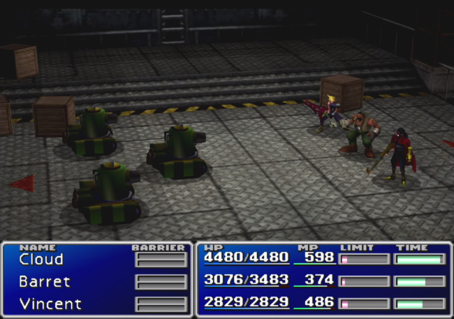Cloud and friends battle a group of enemies.