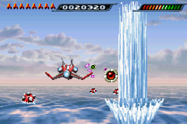 Shooting enemies on a water covered planet.